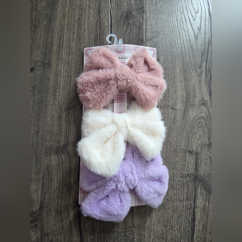 Fluffy Pink, White, and Purple Kids Hair Bows
